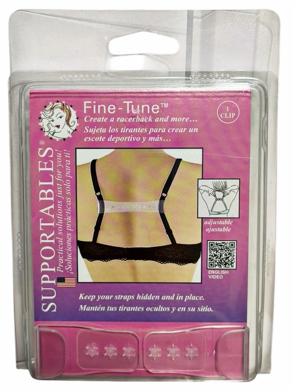Fine-Tune Adjustable Racerback Strap Bra Clip ~ Clear ~ One Size ~ NIB